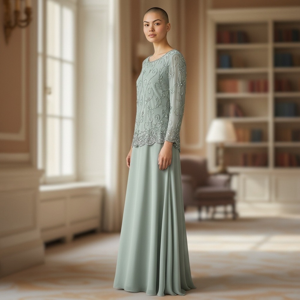 J Kara Women’s Evening Gown Beaded/Scalloped Asymmetrical Celadon Size-6 NWT
